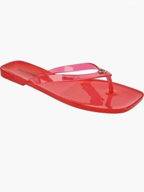 True Religion Lola Red Jelly Flip Flop Sandals Rhinestone Horseshoe NWT